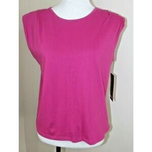 BROADWAY 38 Knit TOP - Size MEDIUM - Trendy Pink Padded Shoulders NWT